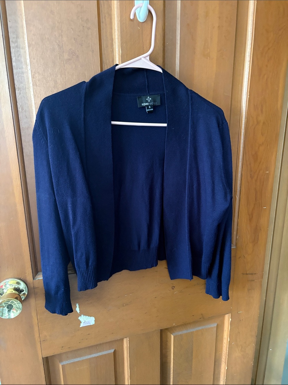 Ronni Nicole Navy Open-Front Cropped Cardigan